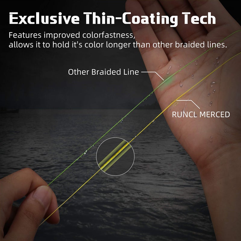 RUNCL Braided Fishing Line Merced, 4 Strand Braided Line - Proprietary Weaving Tech, Thin-Coating Tech, Stronger, Smoother - Fishing Line fr Freshwater Saltwater (Hi-Vis Yellow, 40LB(18.1kgs), 300yds) - Image 5